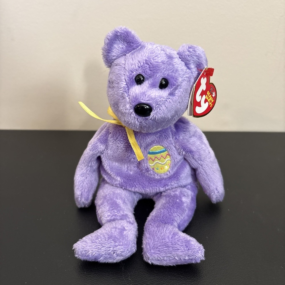 2002 TY Beanie Baby Purple Easter Bear eggs III Plush Collectible Stuffed Animal